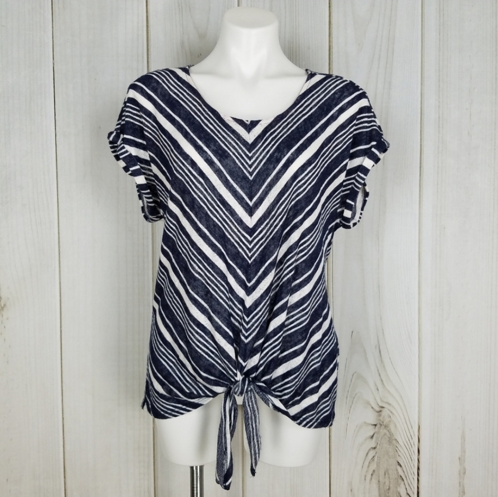 Anthropologie W5 Blue White Chevron Striped Blouse
